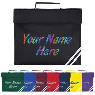Büchertasche Kinder personalisiert Tasche Glitzer Name Reißstreifen Verschluss Schule Quadra
