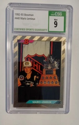 1992 Bowman #440 Mario Lemieux CSG 9 Mint Graded - Image 1 of 4