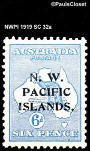 NWPI 1919 SC 32a KÄNGURU & KARTE KREIDEBLAU 6p MHR P12 - Bild 1 von 2