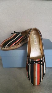 NIB Prada Radzimir Espadrille Striped Logo Bow 39.5 9.5 Flats Cap toe Italy - Picture 1 of 11