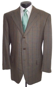 @* Luciano Barbera Olive Plaid 3Button Side Vents Wool&Cashmere Jacket, Coat 46R - Picture 1 of 10