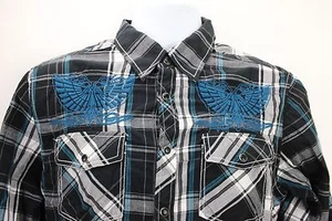 Cowboy Slim Fit Hemd Herren M Western Rock Rockabilly Perlen Druckknöpfe schwarz  - Bild 1 von 8