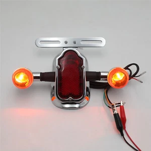 Motorcycle Metal Chrome Tombstone Brake Tail w/ Light Signal For Harley Big Twin - Picture 1 of 9