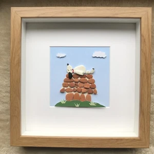 Snoopy Handmade Hand crafted Pebble Art Framed Snoopy Dog Birthday unique Gift - Picture 1 of 1