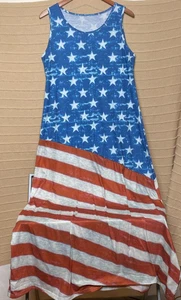 Womens Maxi Dress Extra Extra Large Mixed Media Stars Stripes BBQ Party Photos - Picture 1 of 10