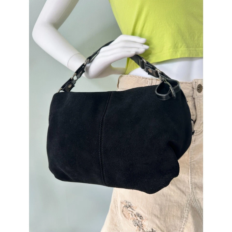 Isaac Mizrahi Vintage Y2k Black Suede Shoulder Bag with Chain Strap Purse - Image 1 of 4