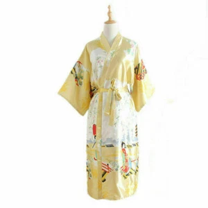 Chinese Women's silk satin long style Kimono Robe Gown sleepwear Bathrobe Kimono - Picture 1 of 34