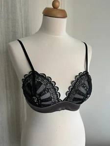 Madame V Opium Non Padded Lace Triangle Bra Steel Silk Size S - Picture 1 of 9