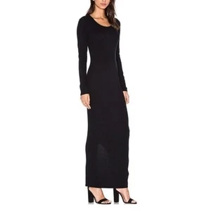 James Perse Dress Womens Size 3 Large Black Ruched Maxi Knit Bodycon Cotton - Picture 1 of 10
