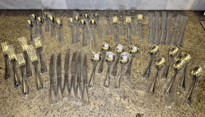 NEW 48 Piece Reed & Barton Stainless RIBBON CREST Flatware Set Service for 6 - Image 1 of 4