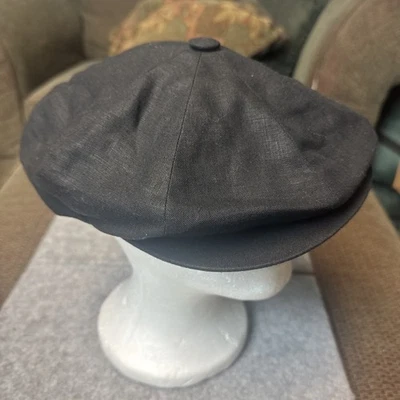 Gorra de Conducción Boorsalino Mezcla de Lino Plana Newsboy Mediana 7 1/4 Hecha en Italia Negra Foto 1 de 4