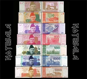 PAKISTÁN SET 7 piezas 10, 20, 50, 100, 500 1000 y 5000 RUPIAS 2015/2024 UNC - Imagen 1 de 8