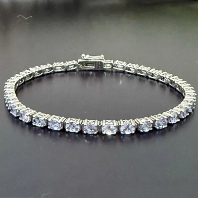 KJC 925纯银天然坦桑石宝石7英寸网球手链9克 — 第 1/4 张图片