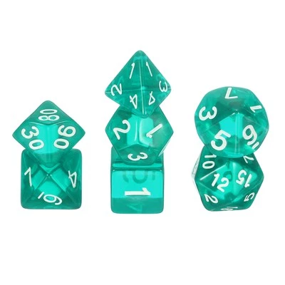 7Pcs Polyhedral Dice Set for DND Role Playing Games, Transparent Water Green Foto 1 de 4