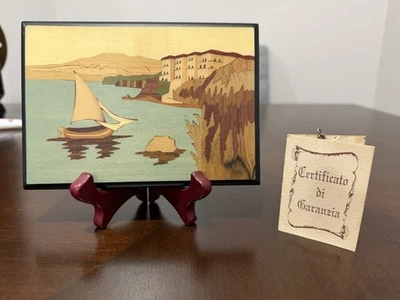 Panel de incrustación de madera Sorrento vintage con certificado - arte de marquetería italiana Foto 1 de 4