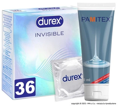 36 Preservativi Durex Invisible sottili Extra Lubrificati + Lubrificante Pamitex - Image 1 of 4