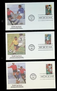 US FDC # 2834-2836 29c,40c, 50c World Cup Soccer  3 FDC's Fleetwood  1994, 9Q434 - Picture 1 of 1