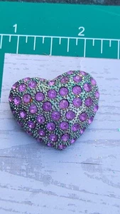 Vintage Silver Toned Pink Rhinestone Heart Brooch/Pendant. 1C3 - Picture 1 of 4