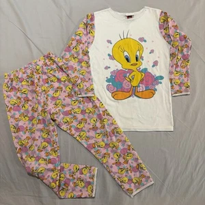 Vintage Tweety Bird Girls 2 Piece Pajama Set Sz 10 90s Looney Tunes Top Bottom - Picture 1 of 17