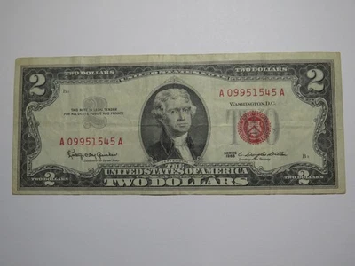 $2 1963 Red Seal Fancy Serial Number Legal Tender Currency Note Bank Bill VF - Image 1 of 2
