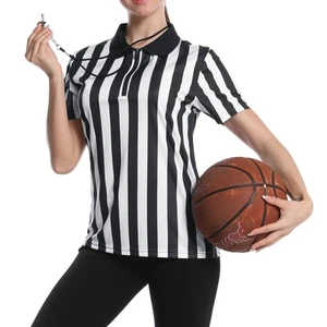 Women's Official Referee Shirt Black & White Stripe Ref Umpire Jersey Short S... - Picture 1 of 7