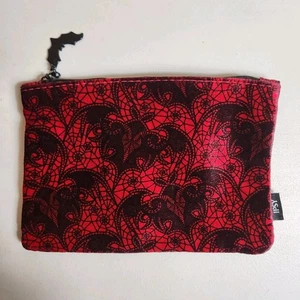 Ipsy Red Velvet Bat/Spiderweb Witchcore Make Up Bag-5x7" - Picture 1 of 9