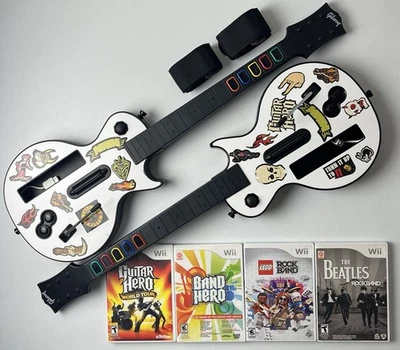 Nintendo Wii Guitar Hero World Tour Bundle w/ 4 Games Dual Guitar Rock Band Lot - Image 1 of 4