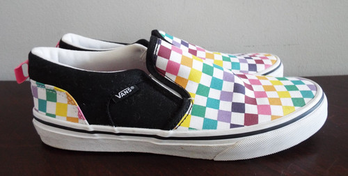 Sneakers slip on Vans Missy taglia 6 off the wall cenere a scacchi arcobaleno 500714