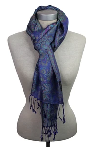 Lila und blau Satin Paisley Print 100% Seide Rechteck Schal - Bild 1 von 5