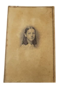 1800's Cabinet Photo Card Victorian Girl Lady Ringlet Hair "Helen" M34 - Picture 1 of 2