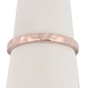 Solid 14K Rose Gold Hammered Ring, 2mm, Sizes 1 – 12 Midi Faceted Stack Band - Picture 1 of 8
