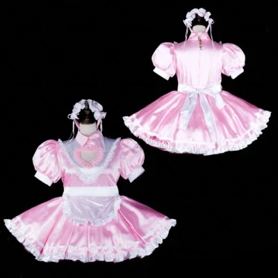 Vestido de criada francesa Sissy bloqueable rosa satinado disfraces de cosplay hecho a medida Foto 1 de 4