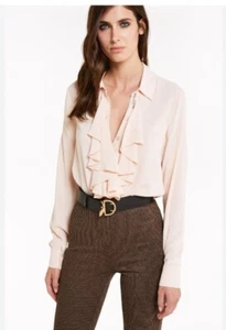 D&G Dolce Gabbana rosa Seide Langarm Bluse Hemd Karriere $ 995 Rüschen vorne - Bild 1 von 21