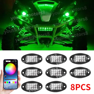 8 Pods RGB LED Rock Lights Underbody Light Fit Can am Maverick X3/Max/Max R/RR - Image 1 of 4