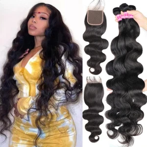 Paquetes de cabello humano con cierre cuerpo brasileño con cierre tejido de cabello humano - Imagen 1 de 9