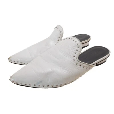 Rebecca Minkoff 女式 7 码尖头穆勒鞋白色皮革镶嵌装饰 — 第 1/4 张图片