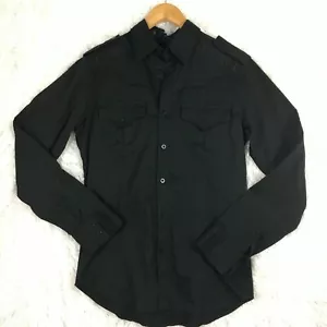 Monarchy Button Up Long Sleeve Collared Shirt Embroidered Black Mens Size S - Picture 1 of 8