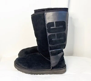 UGG Classic Tall Rubber UGG Logo BlackSnow/Winter Boot Womens Size 7 EUC - Picture 1 of 6