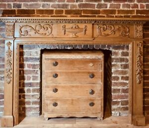 Antique wooden fire surround large 6ft hand carved decorative mantlepiece pine