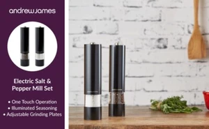 Salt and Pepper Mill Set Large Stainless Steel Electronic in Black - Picture 1 of 4
