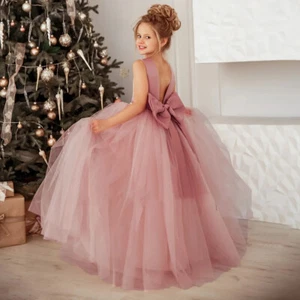 Big Bow Girl Bridesmaids Dress Kid Wedding Party Prom Pageant Princess Ball Gown - Picture 1 of 32