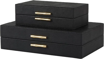 Black Shagreen Box Set of 2 Faux Leather Decorative Boxes,Large Nesting Storage - Image 1 of 4