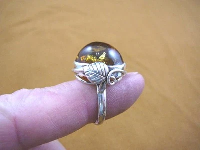 (PR-8.75-4) ANILLO NARANJA ÁMBAR ovalado Polonia .925 hoja PLATA ESTERLINA talla 8.75 Foto 1 de 2