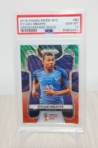 2018 Panini Prizm World Cup KYLIAN MBAPPE GREEN AND ORANGE WAVE PSA 10
