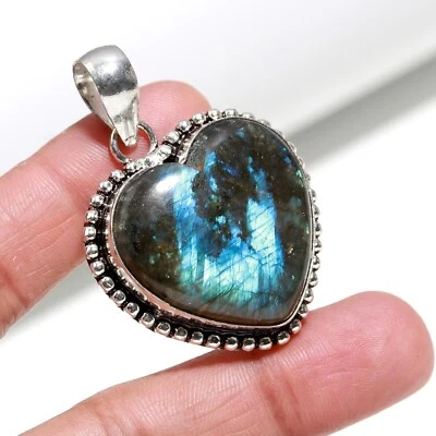Colgante de piedras preciosas de labradorita de plata de ley 925 joyería colgante en forma de corazón Foto 1 de 4