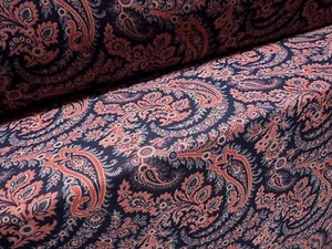 Printed Chiffon Woven Dress Fabric, Per Metre - Paisley Print - Navy & Coral - Picture 1 of 3