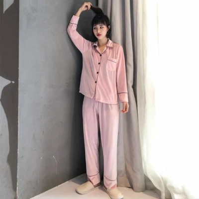 Plus Size Velour Pajamas Set Couple Sleepwear Trouser Suits Velvet 2PCS Homewear - Image 1 of 4