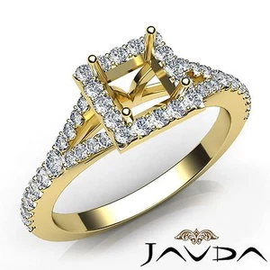 Diamond Engagement 14k Yellow Gold Halo U Prong Princess Semi Mount Ring 0.5Ctw - Picture 1 of 7