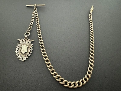 Antigua cadena de reloj Albert única de plata maciza con sello 49 gr y llavero de plata 16 Foto 1 de 4