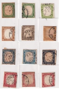 Italy _ 1851+ Kingdom of Sardinia – 12 Stamp Set w/ CDS Cancels_Variations, CV++ - Picture 1 of 22